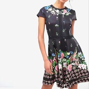 TED BAKER Black Floral Skater Dress Size 3
